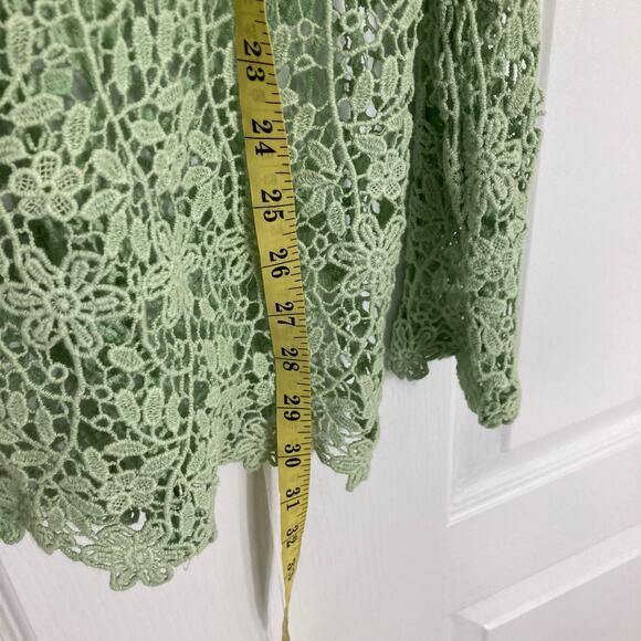 NWOT PIAZZA DEL TEMPIO Top M ITALY Linen Green Floral Crochet Long-Sleeve - Picture 5 of 6